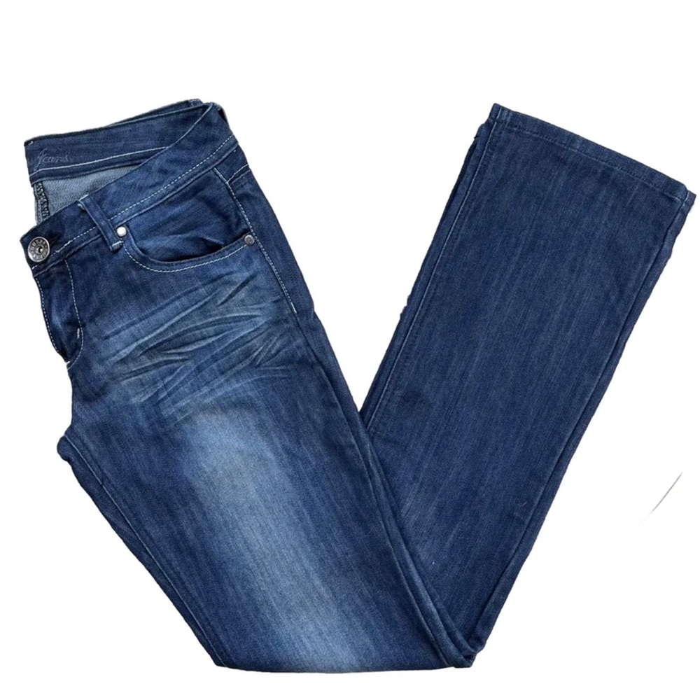 GUESS Jeans Womens 28 Blue Denim Bootcut Dark Wash Distressed